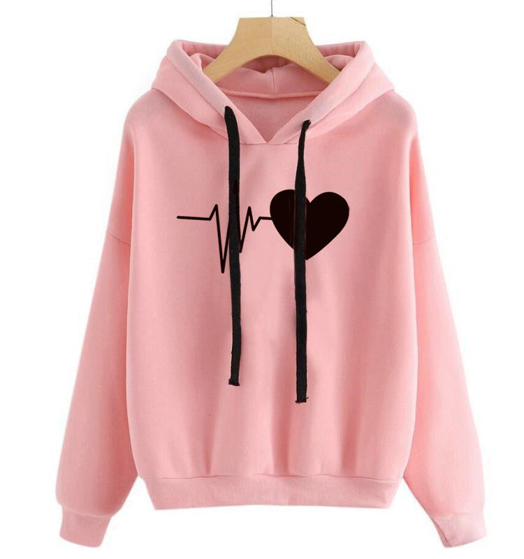 Heart Print Streetwear Hoodie Women