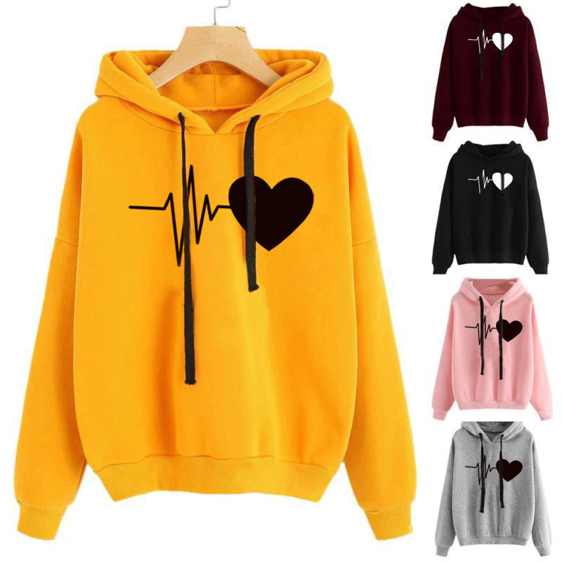 Heart Print Streetwear Hoodie Women