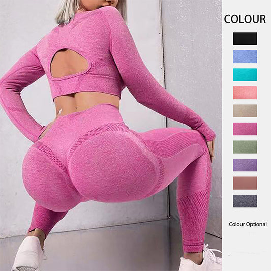 Sports Suits Long Sleeve Hollow Design Tops And Butt Lifting High Waist Seamless Fitness Leggings