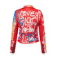 Slim Long Sleeve Graffiti Belt Leather Jacket For Women