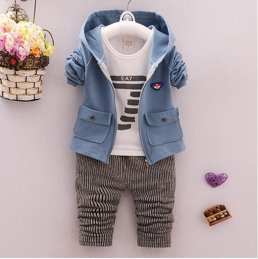 Spring and autumn new boys and girls zipper striped trousers suit