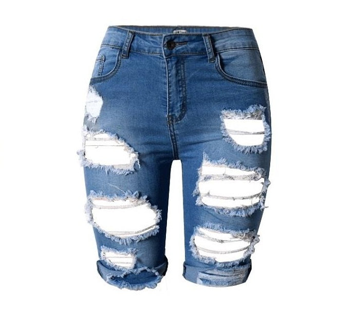 High waist personality ripped middle street fashion Jeans