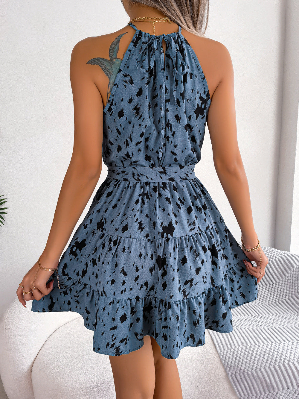 Casual Leopard Print Ruffled Swing Party Dress