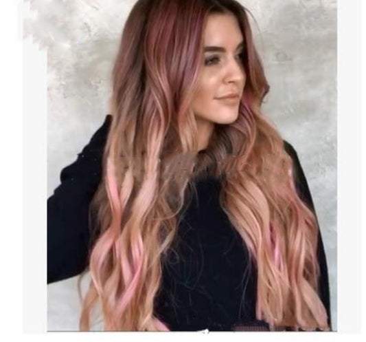 Brown Pink Big Wave Long Curly Hair