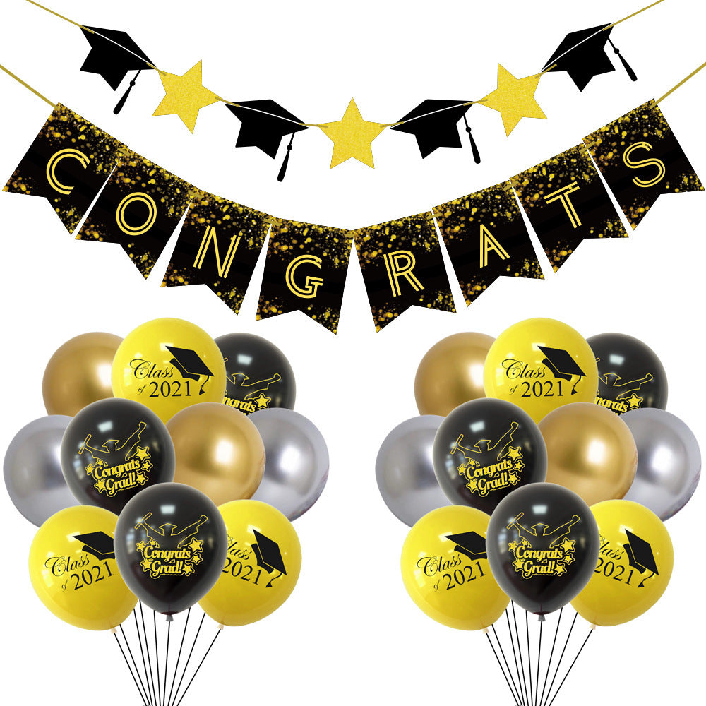 Graduation Party Paper Banner Graduation Season Printed Latex Balloons