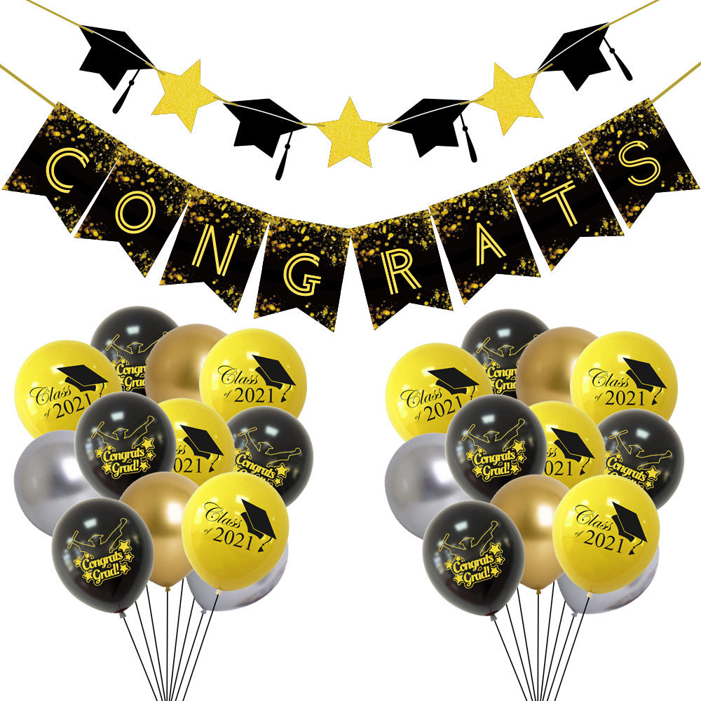 Graduation Party Paper Banner Graduation Season Printed Latex Balloons