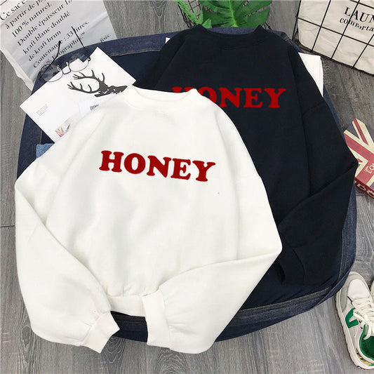 Honey Print Hoodies Winter Women