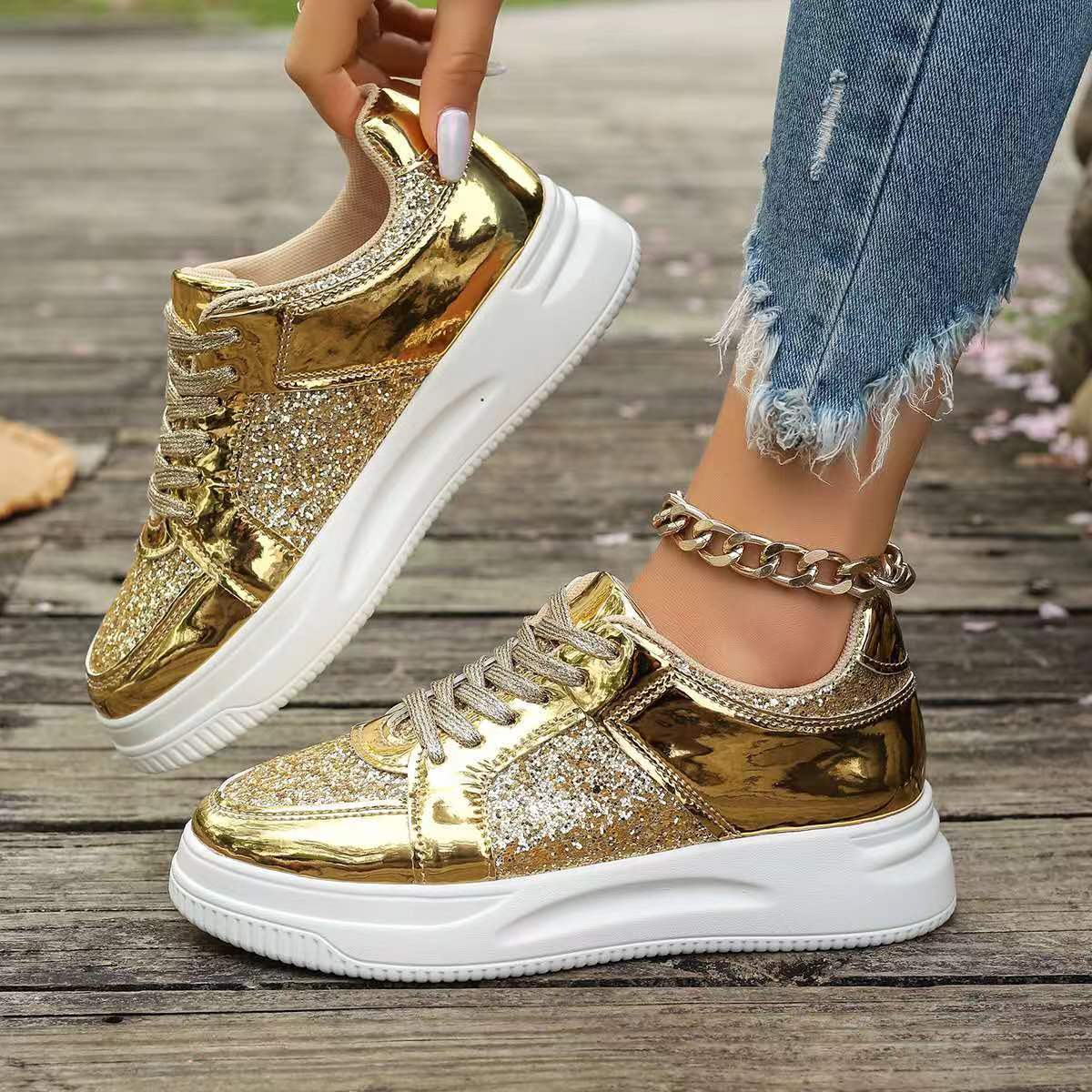 Sequin Design Casual Sports Thick Bottom Round Toe Shoes For Women