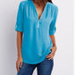 Zip V-neck Shirts Women Short Sleeve Loose Tops