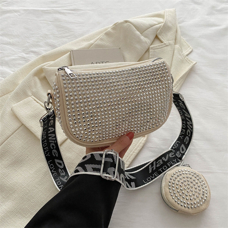 Rhinestone Shoulder Bag With Small Purse