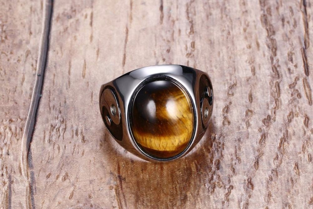 Men Oval Tiger Eye Brown Stones Ring