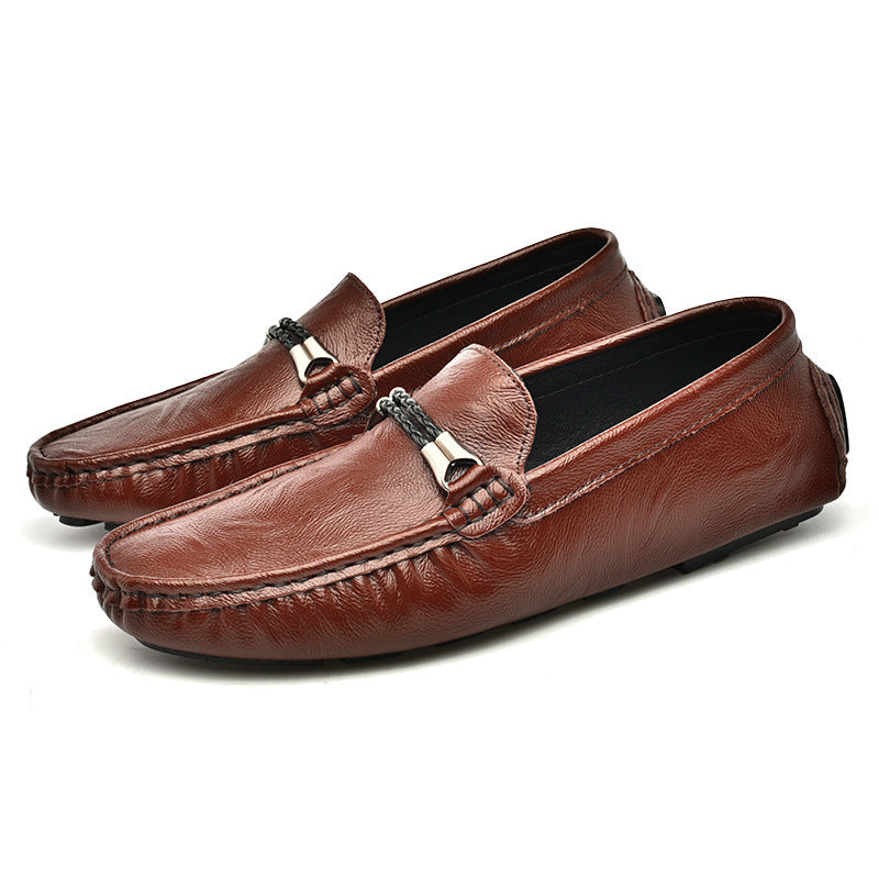 Plus Size Cowhide Casual British One Pedal Loafers