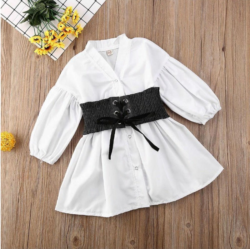 White A-Line Shirt Dress For Girls