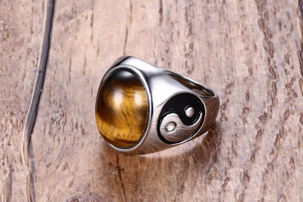 Men Oval Tiger Eye Brown Stones Ring