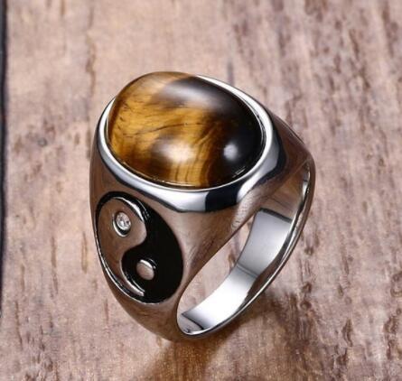 Men Oval Tiger Eye Brown Stones Ring