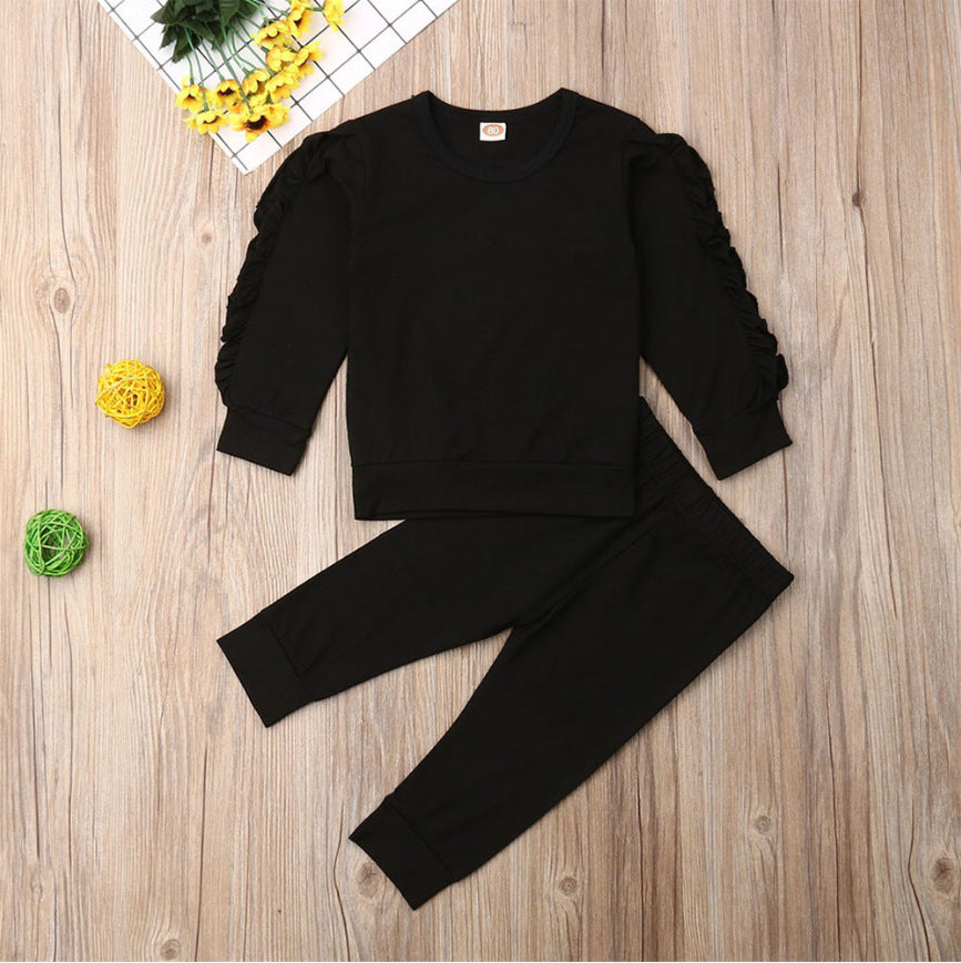 Newborn Ruffles Jumper Solid Long Sleeve Sweatshirt Set