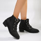 Women Ankle Boots With Side Zipper And Belt Buckle