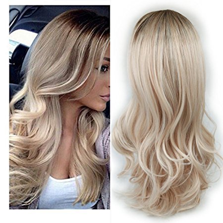 Fashion white female partial points in the wig bangs dyed long curly hair