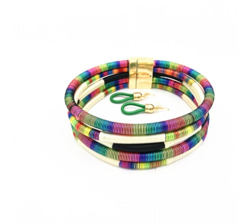 Hand-knitted  African Style Color Line Magnetic Buckle Necklace