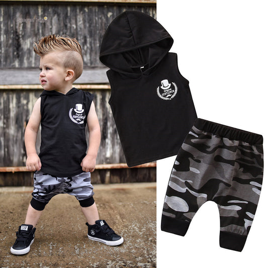 2PCS Toddler  Sleeveless Hooded T-shirt