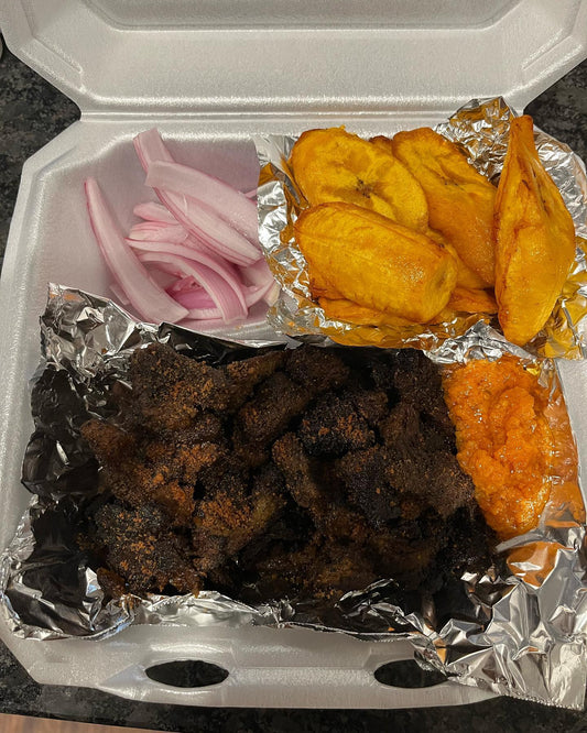 Beef Suya with Plantains & Noodles with Beef Suya