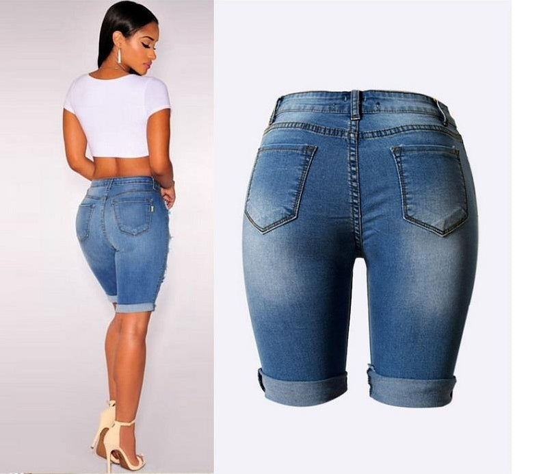 High waist personality ripped middle street fashion Jeans