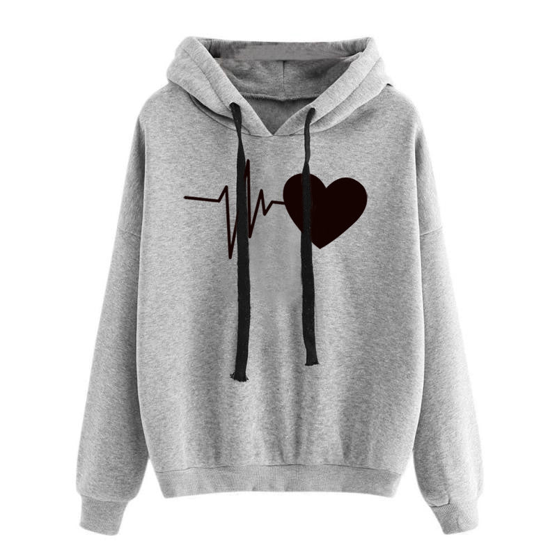 Heart Print Streetwear Hoodie Women