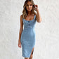 U-neck Suspender Denim Dress