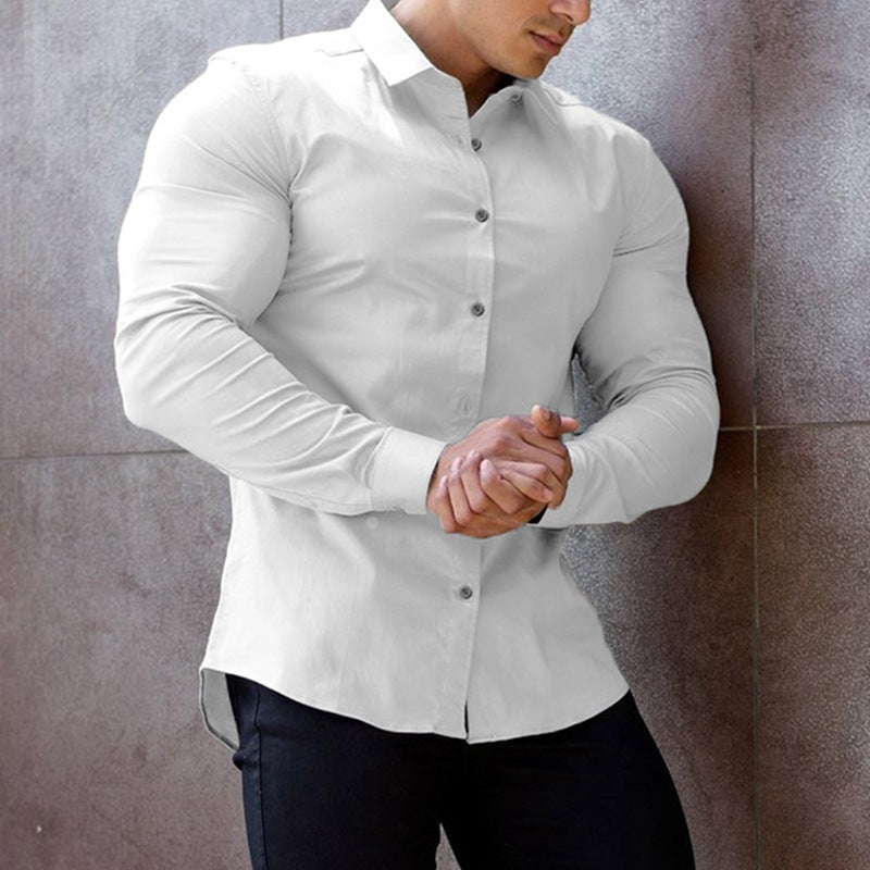 Men's Business Anti-wrinkle White Long-sleeved Shirt