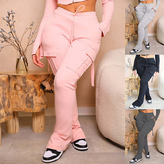 Cargo Pants With Pockets High Waist Drawstring For Women