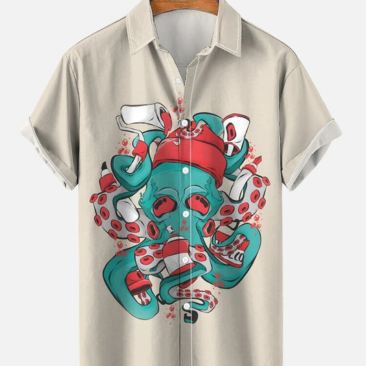 Men's Octopus Sea Pattern Short Sleeve Polo Shirt