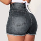 Stretch Slim Fit Ripped Tassel Denim Shorts For Women