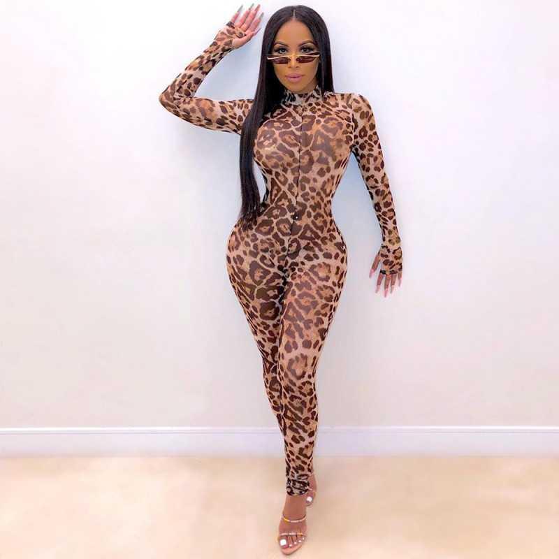 Leopard Print Jumpsuit Slim Fit Sexy Leggings