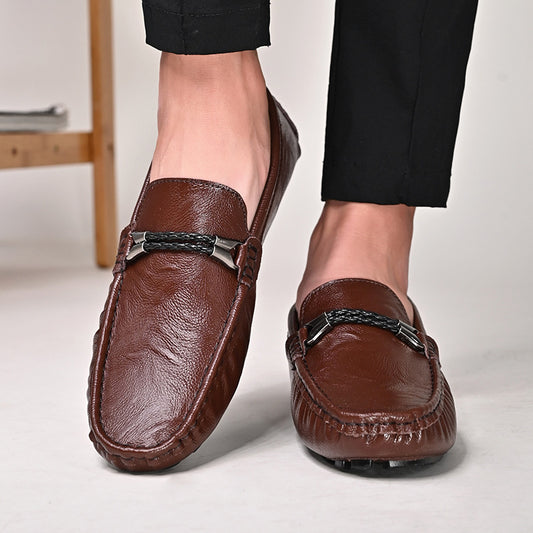 Plus Size Cowhide Casual British One Pedal Loafers