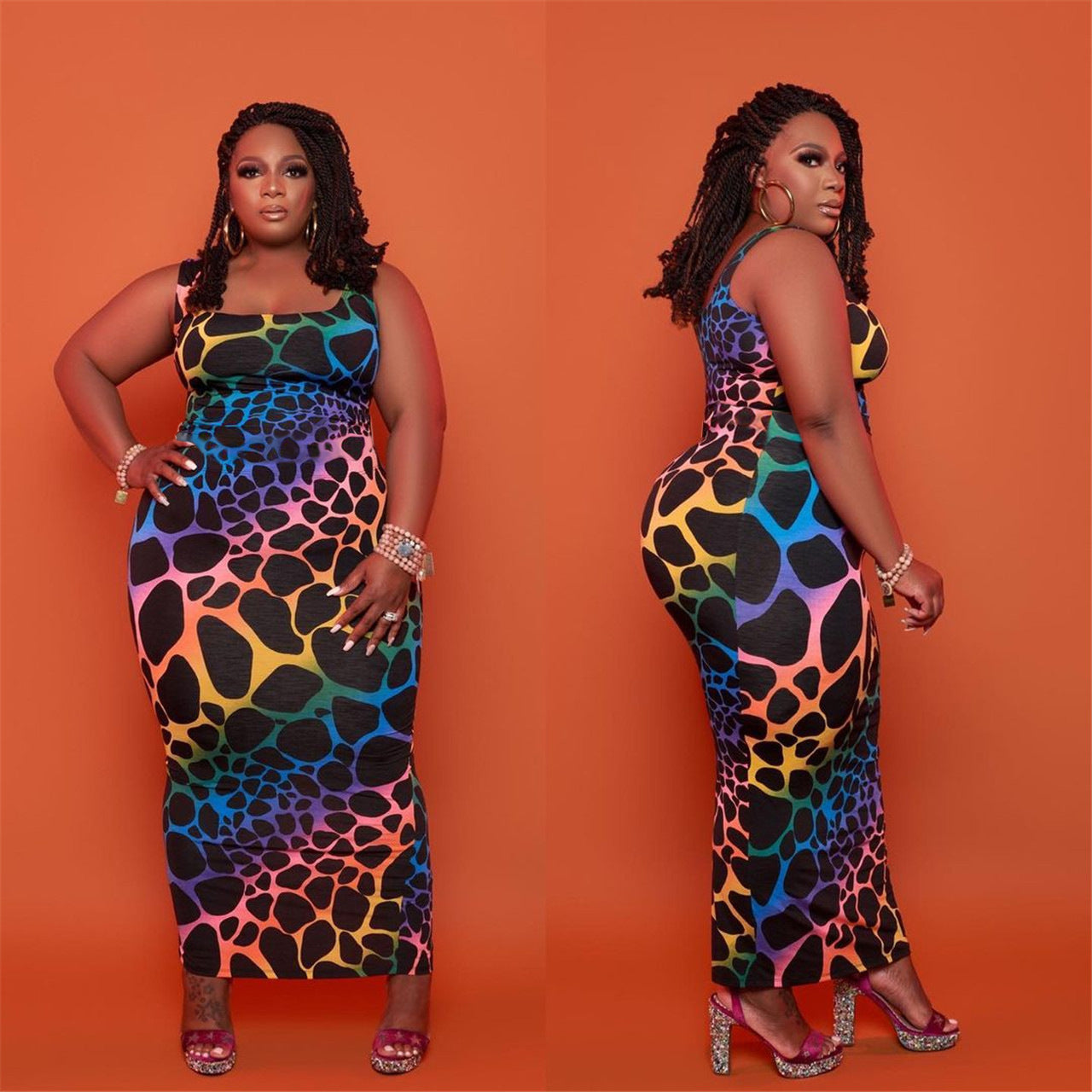 European And American Plus Size Color Leopard Print Womens Dress