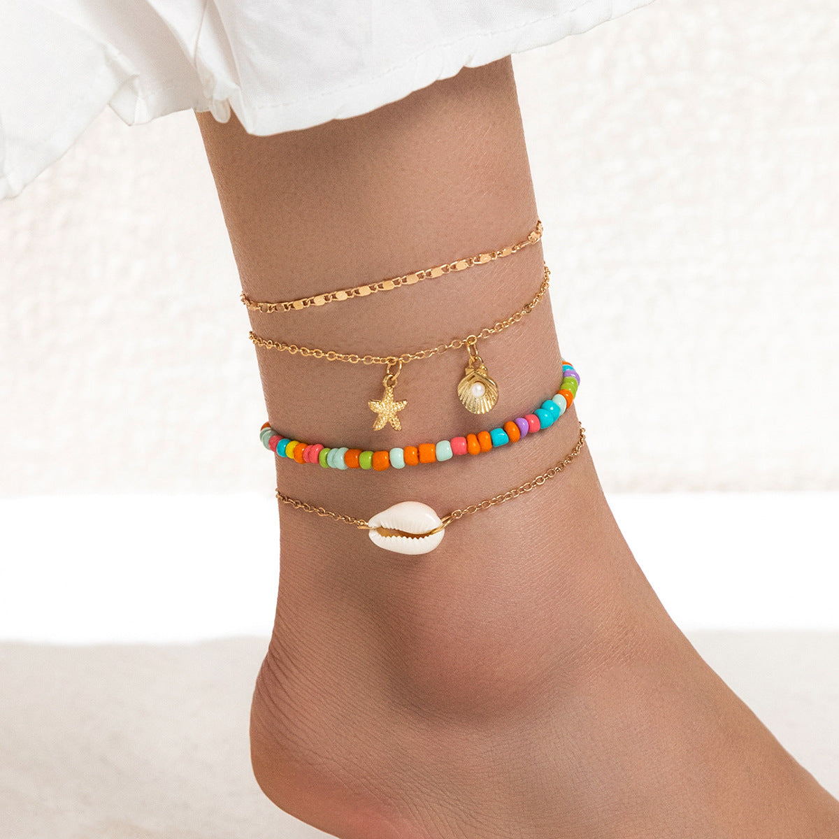 Anklet Four-Piece Set Of Rice Beads Chain Accessories