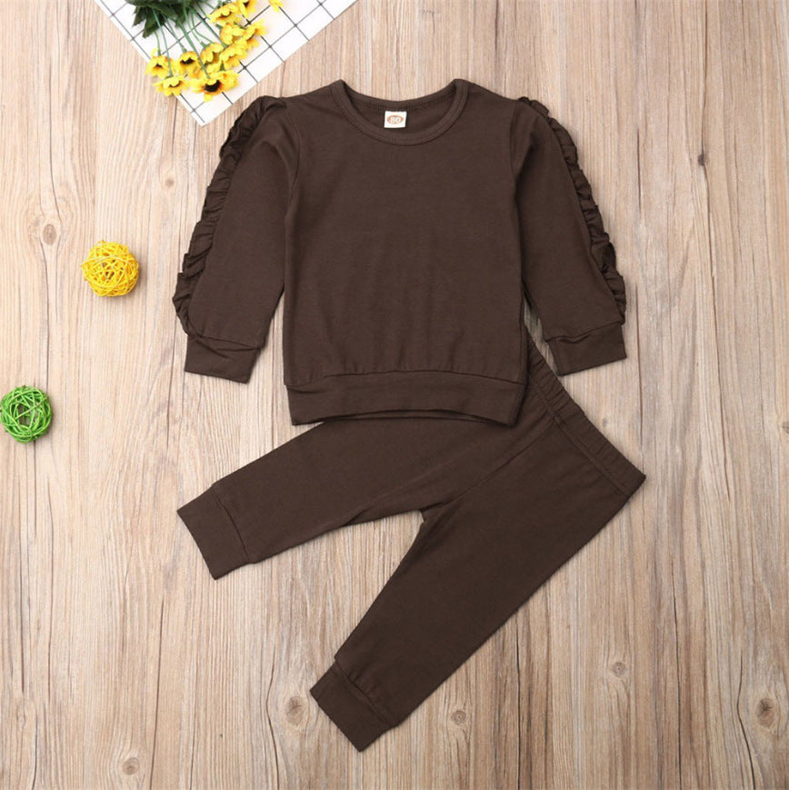 Newborn Ruffles Jumper Solid Long Sleeve Sweatshirt Set