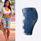 High waist personality ripped middle street fashion Jeans