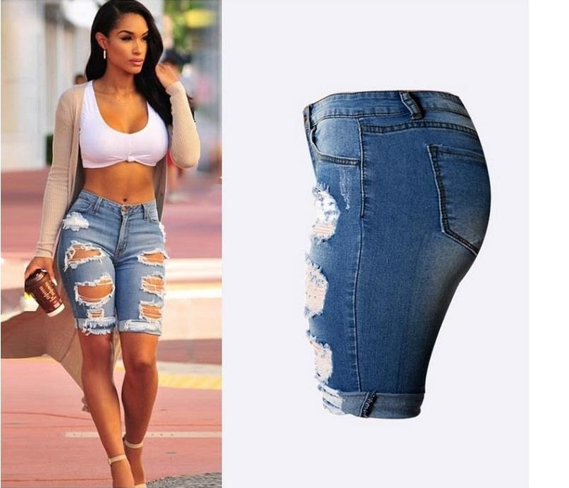 High waist personality ripped middle street fashion Jeans