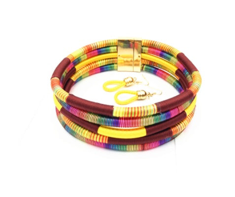 Hand-knitted  African Style Color Line Magnetic Buckle Necklace