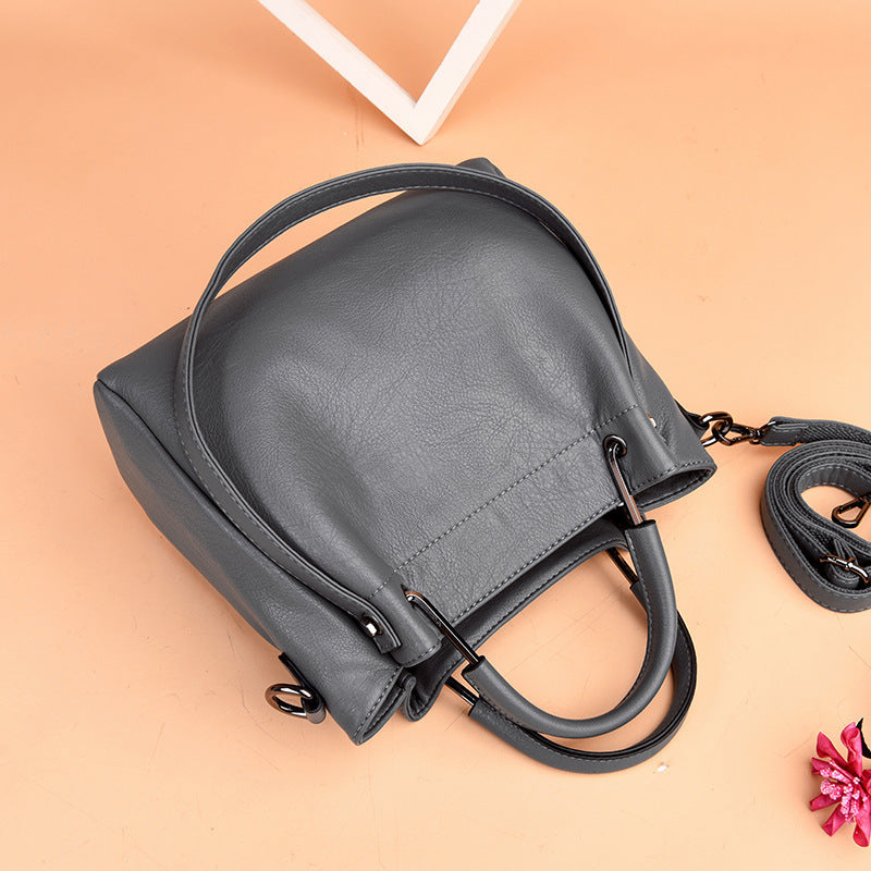 Soft Leather Retro Bucket Handbag