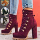 Round Toe Lace UP High Heels Boots Mid Calf Shoes