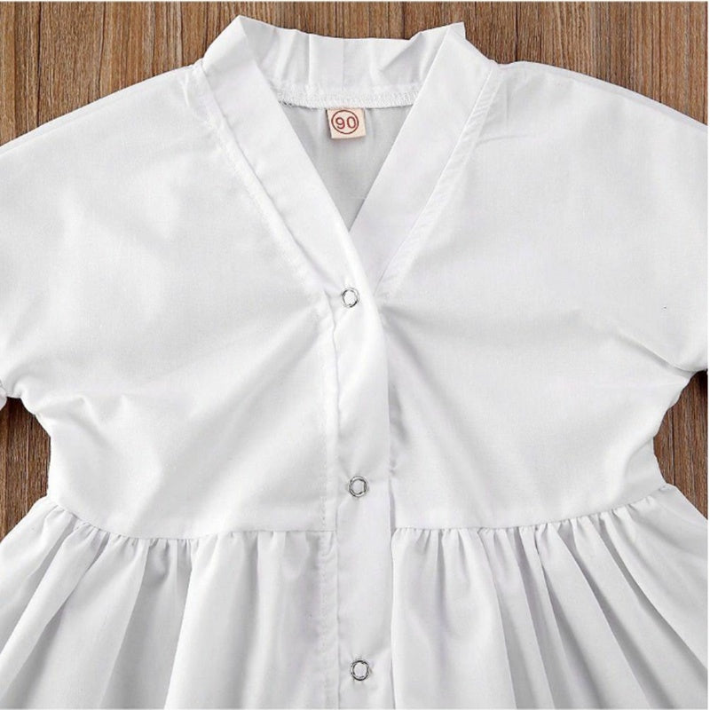 White A-Line Shirt Dress For Girls