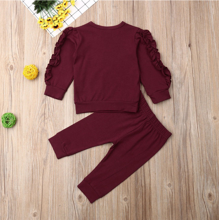 Newborn Ruffles Jumper Solid Long Sleeve Sweatshirt Set