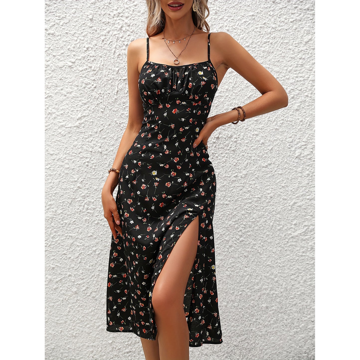 Polka Dot Print Suspender Dress