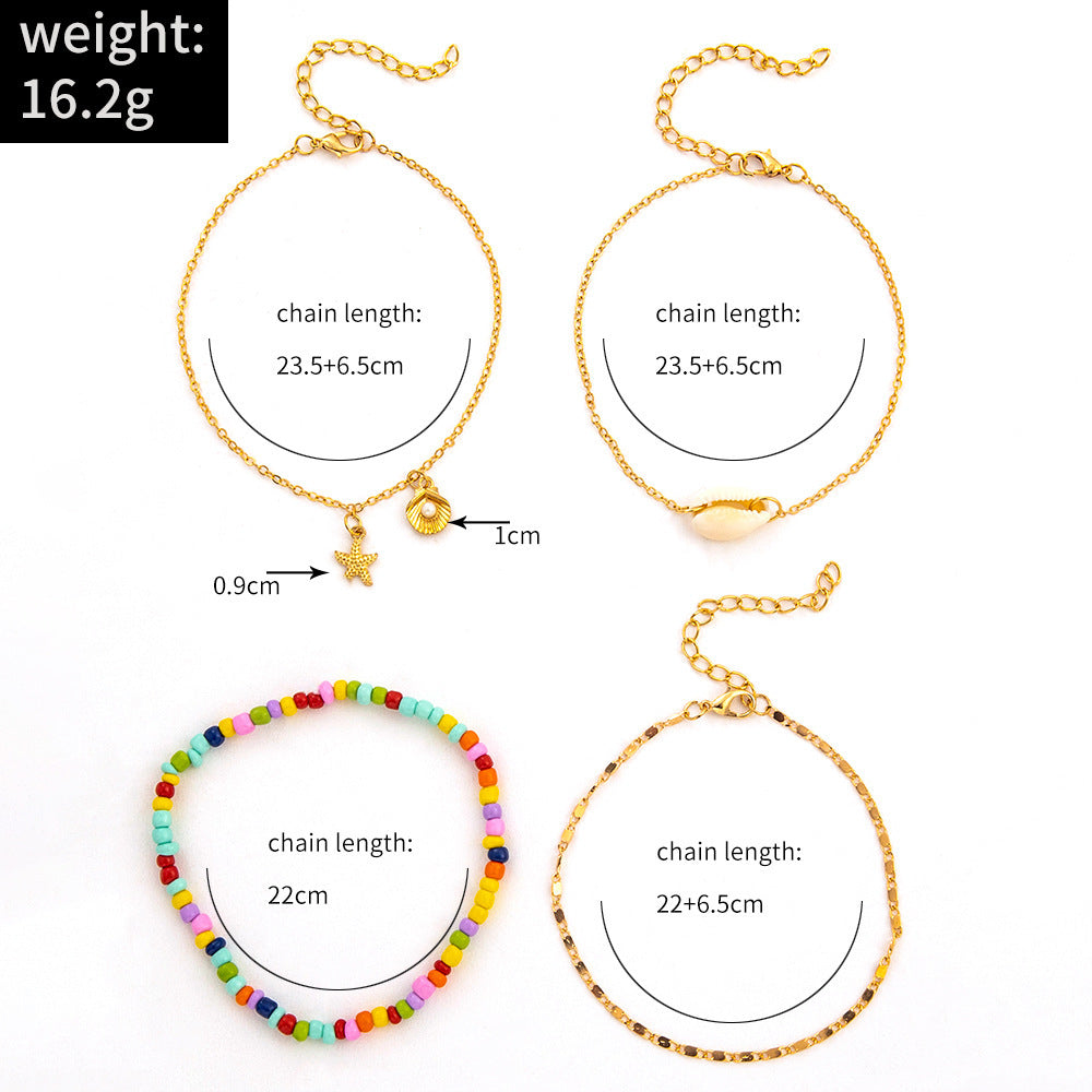 Anklet Four-Piece Set Of Rice Beads Chain Accessories