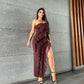 Skinny Women's Fashion Tube Top Backless Split Tassel Dress