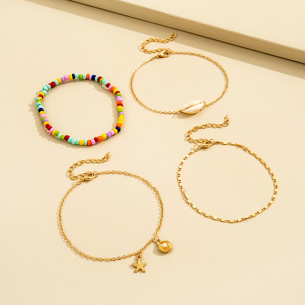 Anklet Four-Piece Set Of Rice Beads Chain Accessories