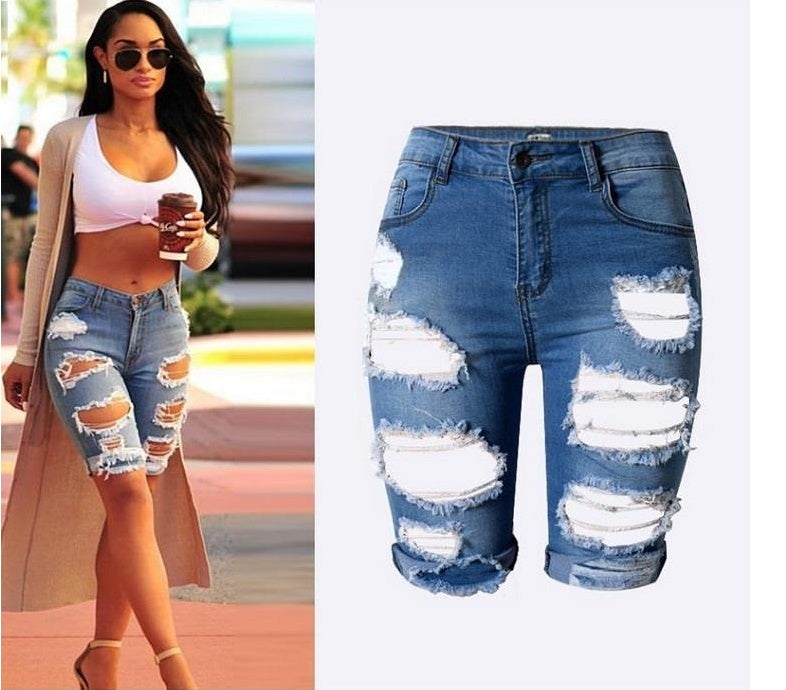 High waist personality ripped middle street fashion Jeans