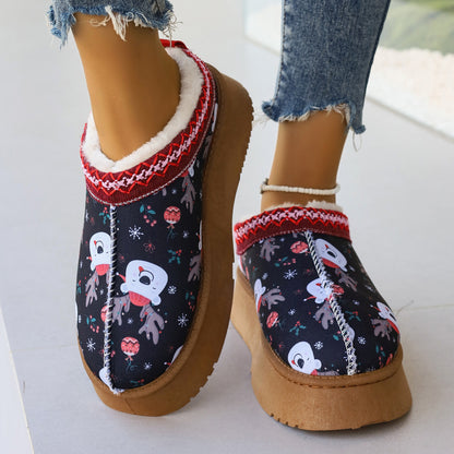 Women's Cartoon Christmas Print Ankle Boots